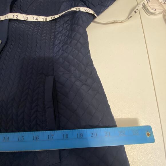 Liverpool Jacket Winter Trench Coat Quilted Hooded MidnightBlue Zip Snap Women L - Picture 2 of 10